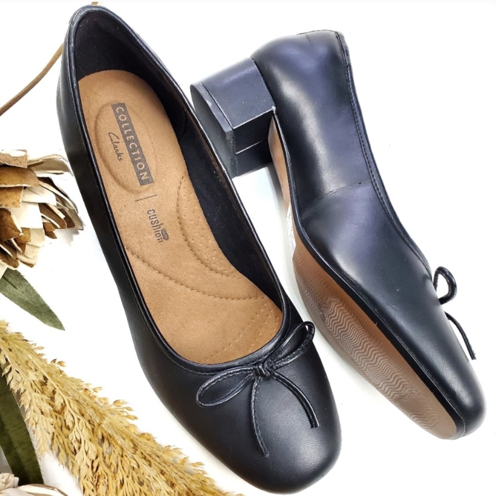 Clarks Black Mary Jane Bow Tie Career Heels 9m